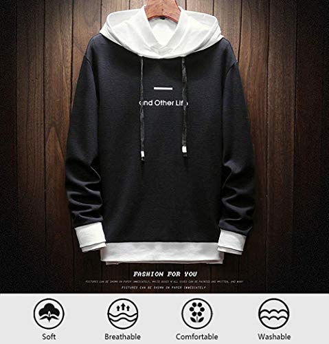 KENAIJING Sudadera Hombre, Pull-Over Sudadera con Capucha de Manga Larga (Negro, XL)