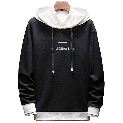 KENAIJING Sudadera Hombre, Pull-Over Sudadera con Capucha de Manga Larga (Negro, XL)