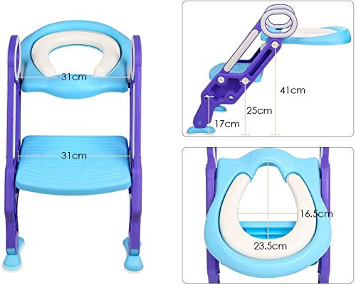 KEPLIN Aseo Escalera Asiento Escalera del tocador de niños Asiento para WC con escalón plegable Orinal Formación Color Morado