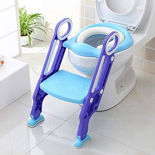 KEPLIN Aseo Escalera Asiento Escalera del tocador de niños Asiento para WC con escalón plegable Orinal Formación Color Morado