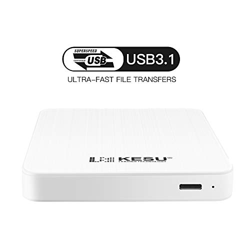 KESU Disco Duro Externo Portátil 1TB, Type C USB3.1 HDD Almacenamiento para PC, Mac, MacBook, Chromebookk, Xbox One, Xbox 360, PS4 (Blanco)