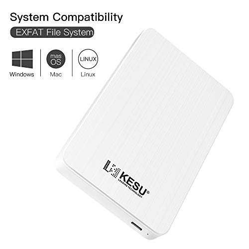 KESU Disco Duro Externo Portátil 1TB, Type C USB3.1 HDD Almacenamiento para PC, Mac, MacBook, Chromebookk, Xbox One, Xbox 360, PS4 (Blanco)