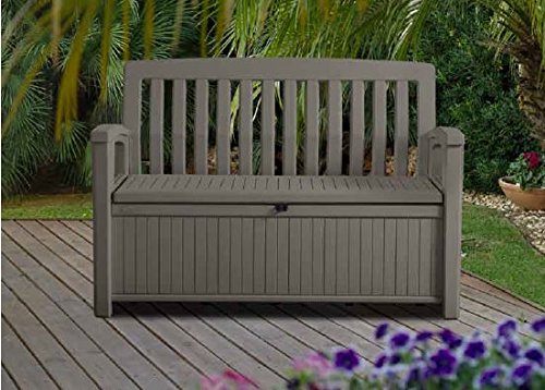 Keter Patio Bench - Banco Arcón Exterior, Capacidad 265 L, Color Topo