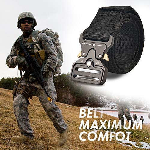 KEYNAT Cinturón Táctico con Hebilla Cobra de Liberación Rápida, 125 * 3.8cm Cinturón Nylon para Hombres Hebilla Metal Estilo Militar Servicio Pesado