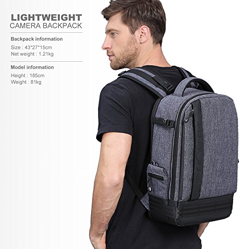 K&F Concept Mochila Fotográfica Impermeable para Cámaras Réflex Digital SLR Lente Trípode Flash Laptop Portátil 13.3” iPad 12” y Drone