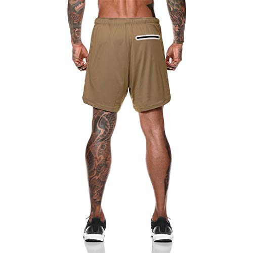 Kfnire Deporte Pantalones Cortos para Hombre, 2 en 1 Pantalones Cortos de Gimnasio con Forro de Bolsillo Incorporado Fitness Secado Rápido Transpirables Hombre Shorts Deportivos para Correr