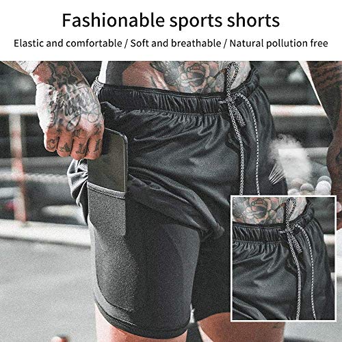 Kfnire Deporte Pantalones Cortos para Hombre, 2 en 1 Pantalones Cortos de Gimnasio con Forro de Bolsillo Incorporado Fitness Secado Rápido Transpirables Hombre Shorts Deportivos para Correr