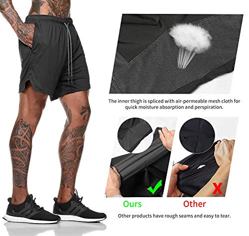 Kfnire Deporte Pantalones Cortos para Hombre, 2 en 1 Pantalones Cortos de Gimnasio con Forro de Bolsillo Incorporado Fitness Secado Rápido Transpirables Hombre Shorts Deportivos para Correr