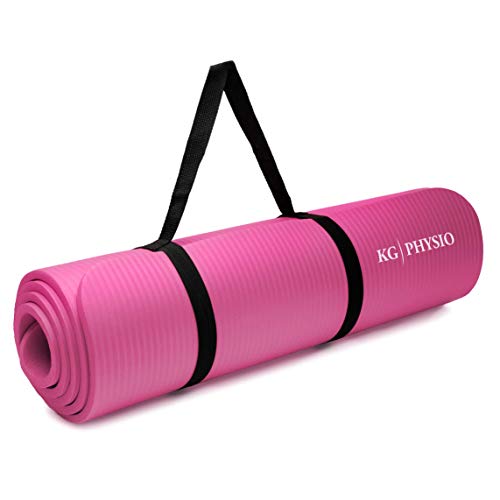 KG Physio Esterilla Yoga (1cm), Colchoneta de Fitness para Gimnasio, Pilates o en Casa con Tirante (Dentro de la colchoneta) 183cm x 61cm x 1cm (Grueso)