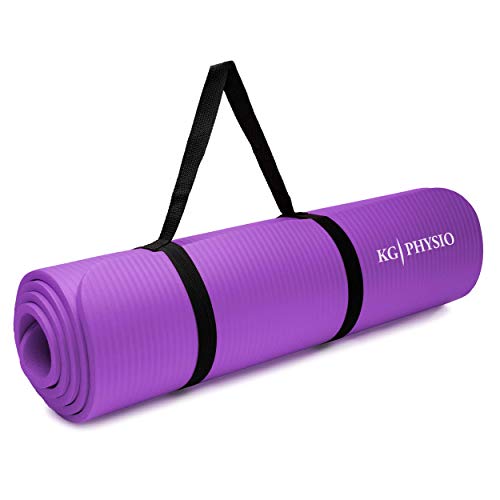 KG Physio Esterilla Yoga (1cm), Colchoneta de Fitness para Gimnasio, Pilates o en Casa con Tirante (Dentro de la colchoneta) 183cm x 61cm x 1cm (Grueso)