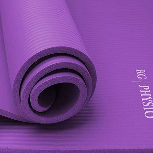 KG Physio Esterilla Yoga (1cm), Colchoneta de Fitness para Gimnasio, Pilates o en Casa con Tirante (Dentro de la colchoneta) 183cm x 61cm x 1cm (Grueso)