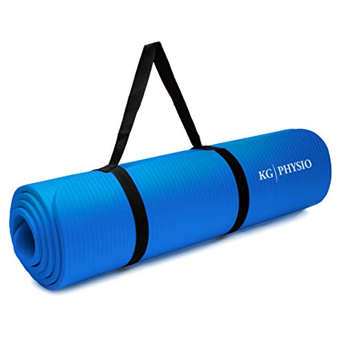 KG Physio Esterilla Yoga (1cm), Colchoneta de Fitness para Gimnasio, Pilates o en Casa con Tirante (Dentro de la colchoneta) 183cm x 61cm x 1cm (Grueso)