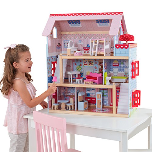 KidKraft-Chelsea Casa madera con muebles y accesorios incluidos, 3 pisos, para muñecas de 30 cm, multicolor, (65054)