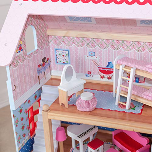 KidKraft-Chelsea Casa madera con muebles y accesorios incluidos, 3 pisos, para muñecas de 30 cm, multicolor, (65054)