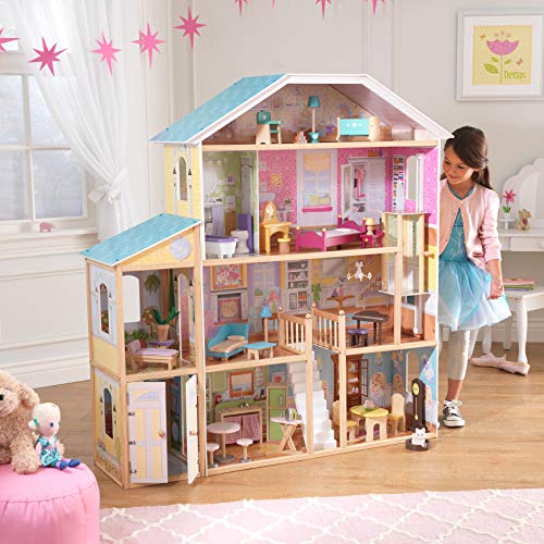 KidKraft- Majestic Mansion Casa de muñecas de madera con muebles y accesorios incluidos, 4 pisos, para muñecas de 30 cm , Color Multicolor ( 65252 )