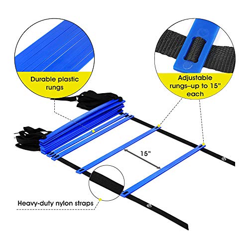 KIKILIVE - Escalera de agilidad, escalera de coordinación para entrenamiento de fútbol, escalera de entrenamiento de 6 m, fútbol de agilidad, con bolsillo, color azul y amarillo