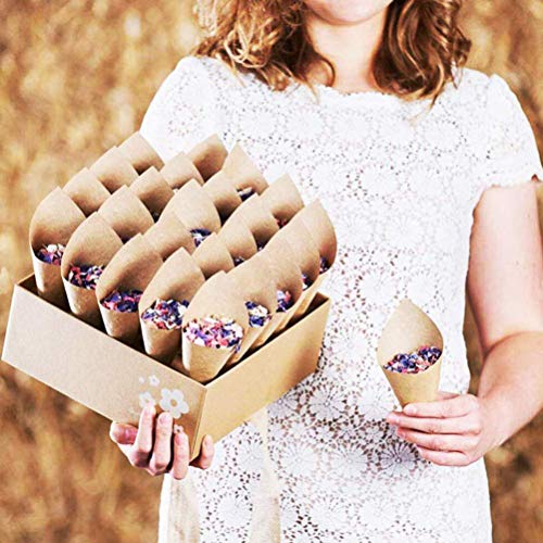 Killow - Lote de 50 Conos de Papel Kraft + 50 Cuerdas + 50 Pegatinas para Caramelos, peladillas, arroz, Cajas para peladillas de Boda