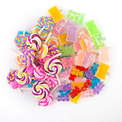 KINBOM 60pcs Colorido DIY Gummy Bear Candy Encantos De Piruleta Colgantes De Arcilla Polimérica DIY para Novedad Casera Fresca Collar Pendiente Llaveros