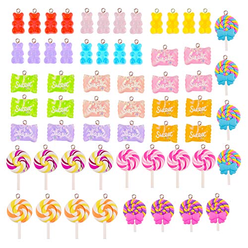 KINBOM 60pcs Colorido DIY Gummy Bear Candy Encantos De Piruleta Colgantes De Arcilla Polimérica DIY para Novedad Casera Fresca Collar Pendiente Llaveros