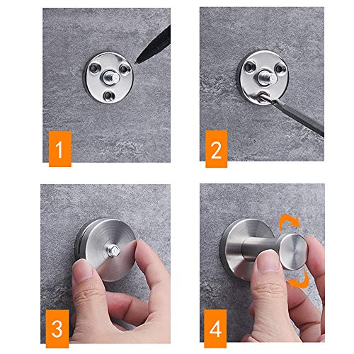 KINDPMA 6Pcs Colgador de Toallas Ganchos de Pared de Acero Inoxidable 7.5cm Percha de Baño Ganchos para Colgar Abrigo 18 Tornillos de Acero Inoxidable y 18 de Expansión de Plástico