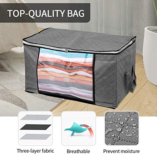 king do way 4PCS Bolsa de Almacenamiento de Ropa de Gran Capacidad, Gruesa Plegable Organizador de Edredones Manta Ropa de Polvo con la Cremallera Robusta y Asa Reforzada 60 x 43 x 35 cm (Gris)