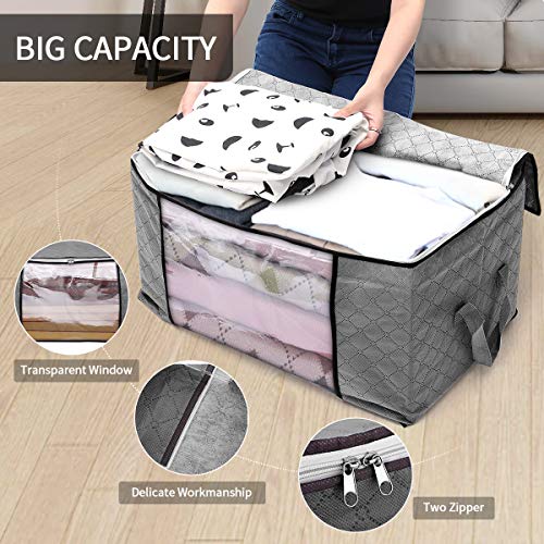 king do way 4PCS Bolsa de Almacenamiento de Ropa de Gran Capacidad, Gruesa Plegable Organizador de Edredones Manta Ropa de Polvo con la Cremallera Robusta y Asa Reforzada 60 x 43 x 35 cm (Gris)