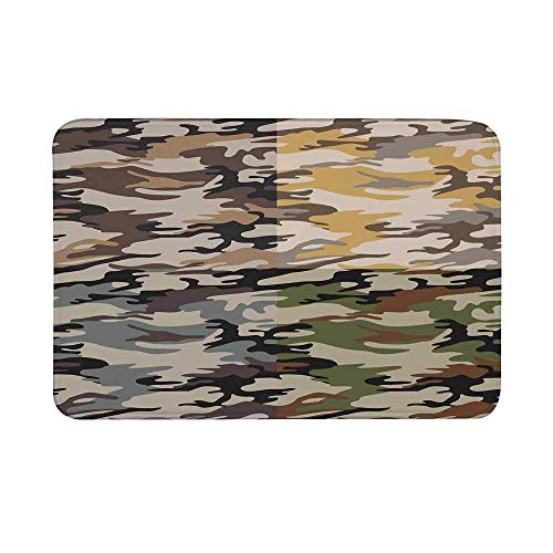 Kinhevao Alfombrilla Antideslizante para Camuflaje, Patrones de Camuflaje en Cuatro Alfombrillas Militares combinadas encubiertas para Suelo para baño, Sala de Estar, Alfombrilla de baño