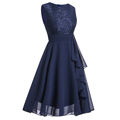 Kinlene Vestido de Mujer - Vestido de Fiesta de Noche Casual Swing Dress Elegantes de Noche Vestido Encaje sin Mangas Floral de la Vendimia de Las Mujeres (Azul, S)