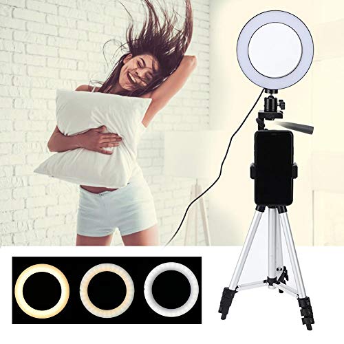 Kit de Lámpara de Cámara de Luz de Anillo de Video LED Regulable de6 Pulgadas Con Trípode Soporte Para Teléfono Móvil Puerto Usb Luz de Relleno de Transmisión En Vivo 3000-5500k Temperatura de Color