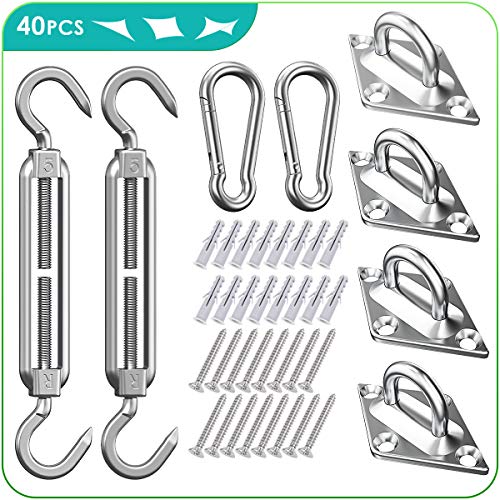 Kit de Montaje para Toldo, Kit de Fijación para Toldo para Triángulo y Rectángulo, Acero Inoxidable Kit de Fijación para Toldo, 40 Piezas Fácil Montaje Kit para Vela de Sombra para Jardín, Patio