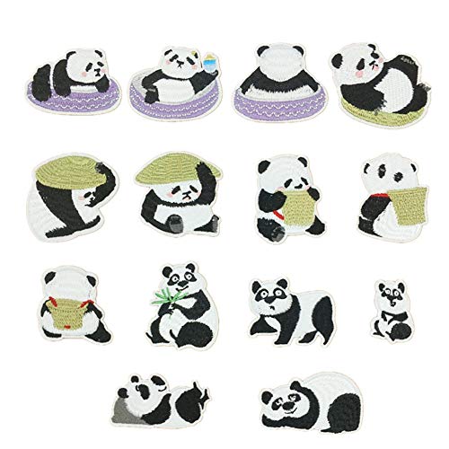 Kit de parches bordados de panda para planchar, 14 unidades, diseño de panda bordado, para ropa, mochila, decoración o reparación de daños
