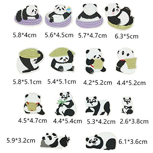 Kit de parches bordados de panda para planchar, 14 unidades, diseño de panda bordado, para ropa, mochila, decoración o reparación de daños