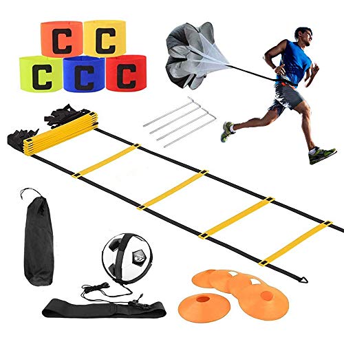 Kit entrenamiento velocidad y agilidad de fútbol,escalera de agilidad y cono,paracaídas para correr con resistencia,cono deportivo,clavos metálicos y bolsa de transporte,cinturón de entrenamiento