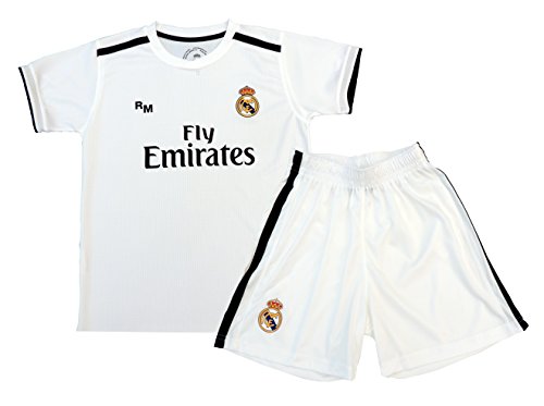 Kit Infantil Real Madrid Réplica Oficial Licenciado de la 1ª Equipación Temporada 2018-19 Sin Dorsal. TALLA 10 AÑOS.