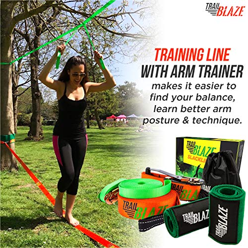 Kit Slackline Completo Con Línea de Entrenamiento - Kit de Principiante con Protectores de árboles + Protector de Carraca - Set de 15 Metros de Bandas para Entrenamiento de Fácil Instalación