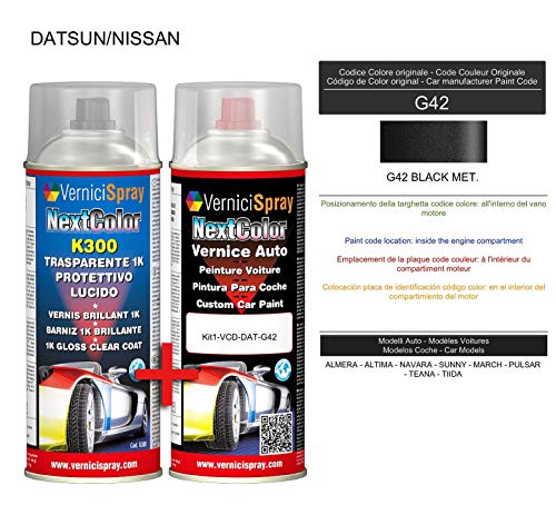 Kit Spray Pintura Coche Aerosol G42 BLACK MET. - Kit de retoque de pintura carrocería en spray 400 ml producido por VerniciSpray