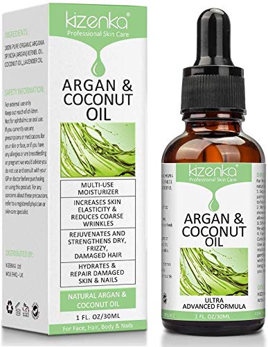 kizenka Aceite de argán y coco para el cuidado de la piel, mejora la hidratación de la piel y aumenta la elasticidad de la piel, estimula el crecimiento del cabello seco y dañado, protector de uñas