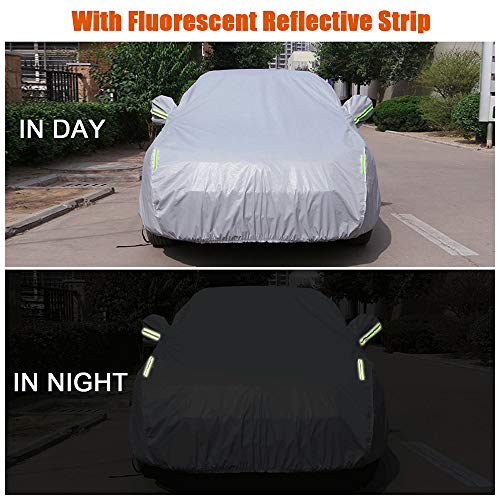 KKmoon Funda Coche Exterior Impermeable con Tira Reflectante, Resistente al Polvo Lluvia Rasguño Nieve Anti-UV,con Hebilla de Fijacion,M (4.5 x 1.75 x 1.5M)