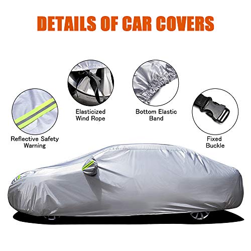 KKmoon Funda Coche Exterior Impermeable con Tira Reflectante, Resistente al Polvo Lluvia Rasguño Nieve Anti-UV,con Hebilla de Fijacion,M (4.5 x 1.75 x 1.5M)