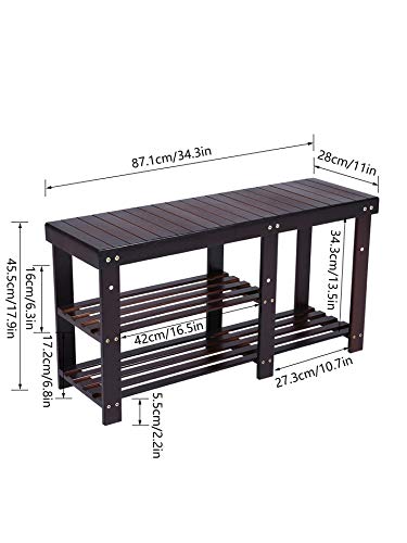 KKTONER Estante de Zapatos de Bambú con Asiento y estantes Banco para Zapatos Organizador para Pasillo salón habitación Color Negro