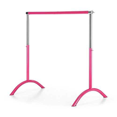 Klarfit Bar Lerina - Barra de Ballet móvil, Largo 110 cm, Altura Regulable 70-113 cm, Agarraderas de Bloqueo, Tubo de Acero con Recubrimiento en Polvo, Pies de Apoyo, Antideslizante, Rosa