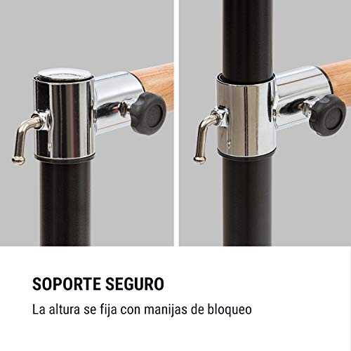 Klarfit Barre - Barra de Ballet Doble, 2 x 38 mm de diámetro, Recubrimiento de Goma Antideslizante, Altura Flexible, Material Acero con Aspecto de Madera, Soporte Curvado, 220 x 113 cm, Negro