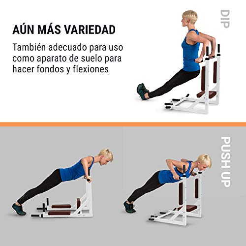 Klarfit Bouncer Barras para Entrenar - Barra, Paralelas, Multi Ejercicio, Dominadas de bíceps, Dorsal, y Fondos en paralelas, 200 kg, 8 agarres Distintos, Acero, Fijado a la Pared, Blanco