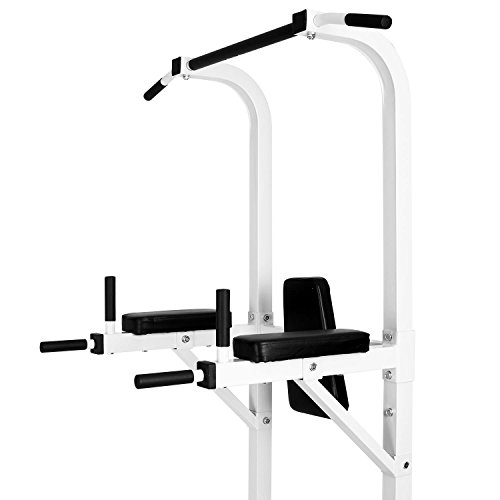 Klarfit FIT-KS04 Máquina Pull Ups - Multifunción, Flexiones, Dips, Abdominales, Sit ups, Carga Máx. 100 kg, Soportes Acolchados, Entrenamiento Torso, Construcción de Acero, Kit Montaje, Blanco