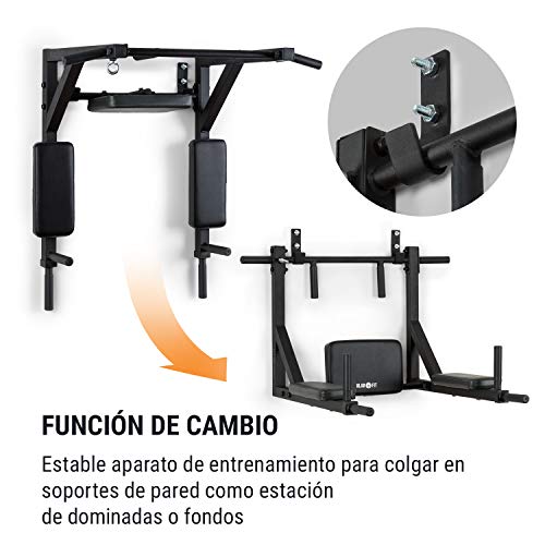 Klarfit Hangman MultiGym Máquina de dominadas y dips Entrenamiento múltiple: Brazos, Hombros, Espalda, Abdomen y piernas Revestimiento agarres de Goma Carga máx.: 200 kg Acero Q235 Negro