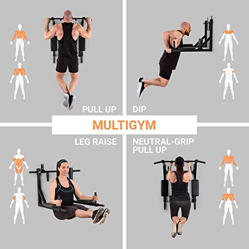 Klarfit Hangman MultiGym Máquina de dominadas y dips Entrenamiento múltiple: Brazos, Hombros, Espalda, Abdomen y piernas Revestimiento agarres de Goma Carga máx.: 200 kg Acero Q235 Negro