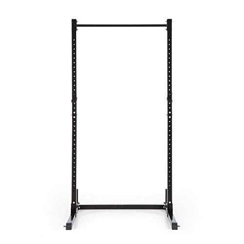 Klarfit HR 1100 Semijaula - Estación Fitness, Jaula de Pesas, Entrenamiento de Gimnasio, Barra de dominadas Fija, 2 Ganchos J Regulables, 32 Posiciones Altura, Capacidad hasta 150 kg, Negro