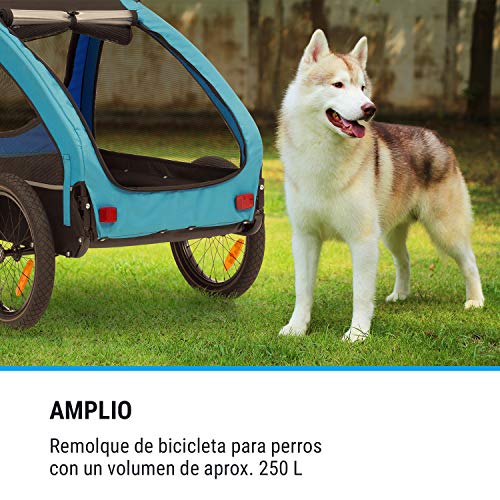 Klarfit Husky Remolque para perros - volumen aprox. 250 litros, material: 600D Oxford Canvas, SmartSpace Concept, carga máxima: 45 kg, bastidor de acero con recubrimiento de polvo, color: azul