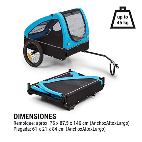 Klarfit Husky Remolque para perros - volumen aprox. 250 litros, material: 600D Oxford Canvas, SmartSpace Concept, carga máxima: 45 kg, bastidor de acero con recubrimiento de polvo, color: azul