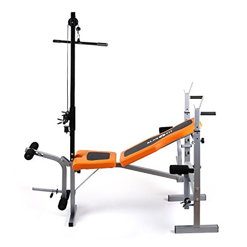 Klarfit Ultimate Gym 3500 Banco de Entrenamiento (Dispositivo multifunción de musculación, Curler de Brazos y piernas Ajustable, Soporte de Pesas Ajustable, Carga máxima de 250 kg)